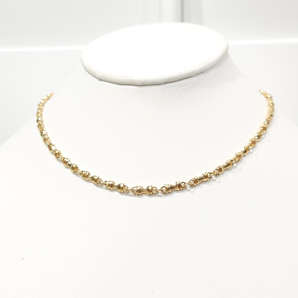 Vintage Givenchy Necklace 1979 Gold Tone Bamboo Link Chain Choker Necklace 15"